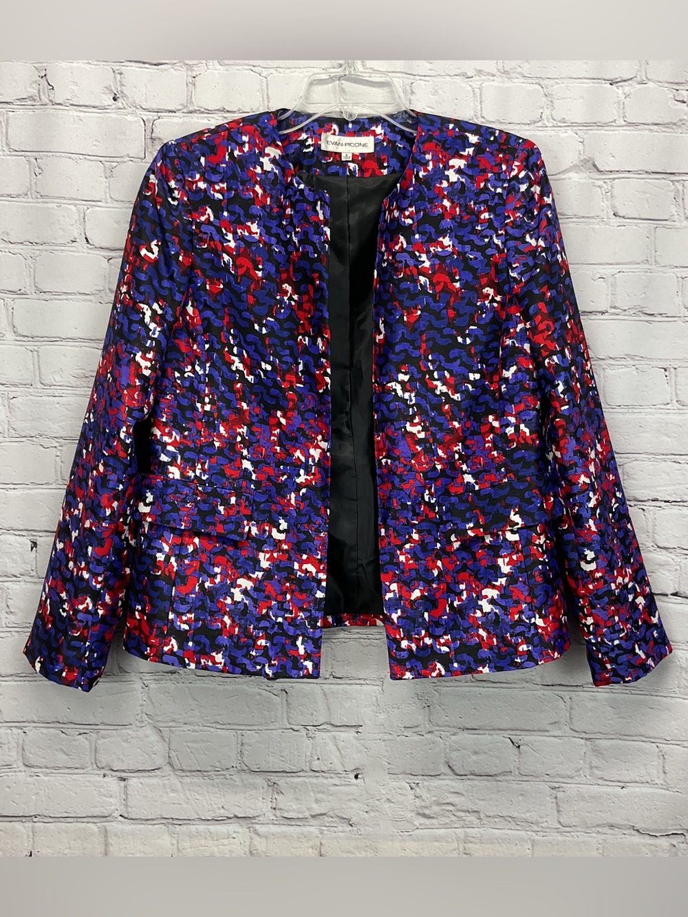 Evan Picone Blazer Women's Size 8 Multicolor Geometric Open Front Career‎ Wear